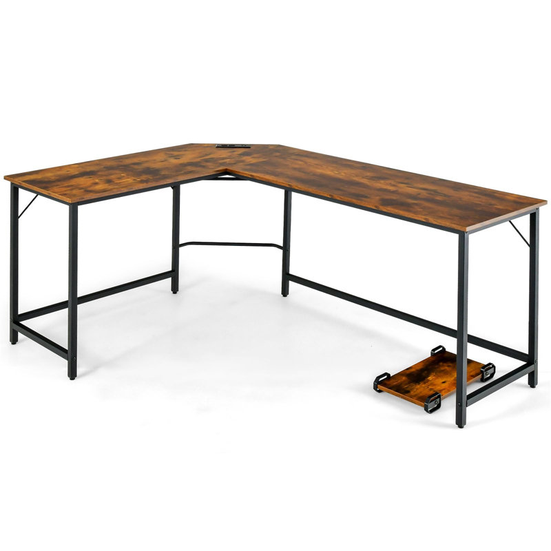 L-Shaped Metal Base Computer Desk