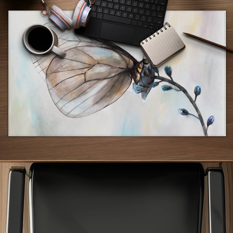 Butterfly on blue flowers - 14.00"x24.25" Desk mat