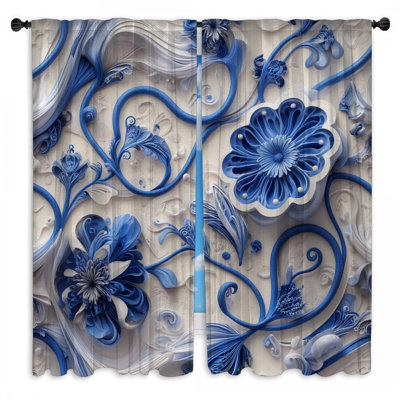 Rideaux de fenêtre à fleurs bleues Quilling