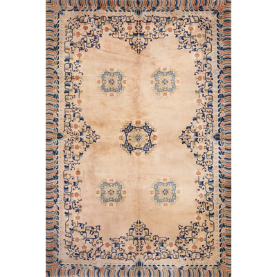 Ivory Antique Chinese Hand Knotted Wool Pile Peking Area Rug
