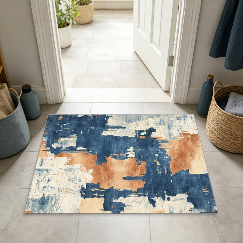 Blue and Terracotta Abstract carpet-easy to clean, machine-washable, soft and comfortable; suitable for door mats, kitchens, living rooms, bedrooms, corridors, and laundry areas. Easy to clean, durable carpet for home decoration.