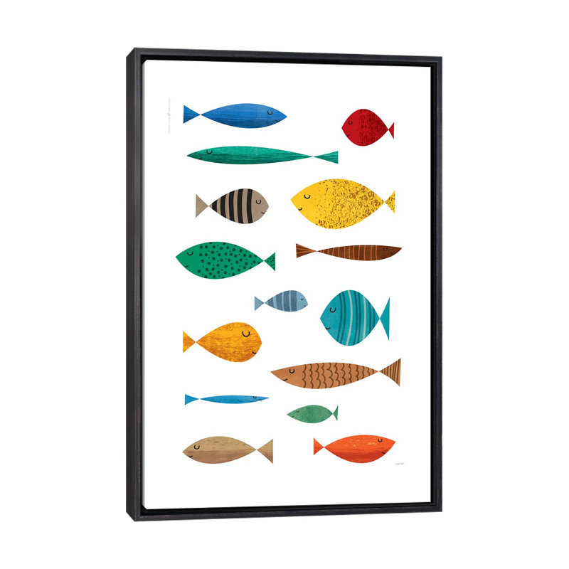 Poisson - imprimé, Pas de tapis, H 40 po x l 26 po x P 1,5 po, Toile avec cadre noir patiné
