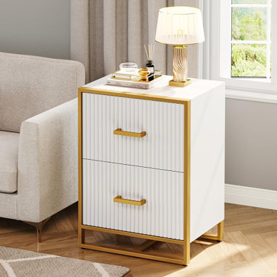 Drawer File Cabinet, Lateral Filing Cabinet For Home Office, White And Gold