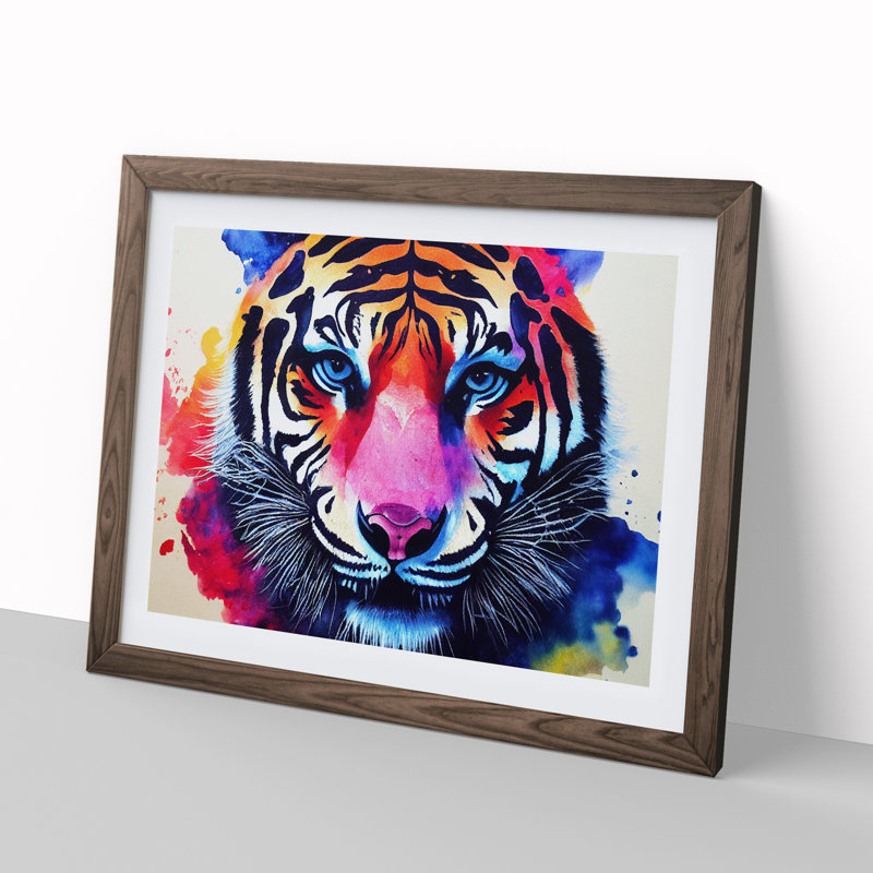 Tiger In Colour - Single Picture Frame Print, 34cm H x 46cm W x 2cm D, Walnut Framed