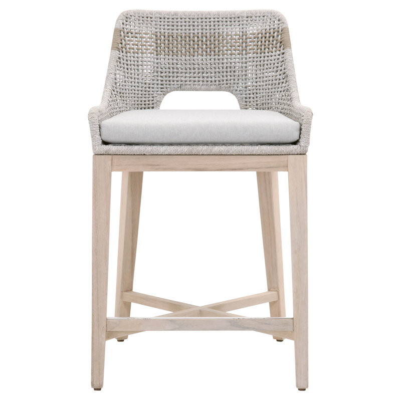 Bowker Flat Rope Outdoor 26'' Counter Stool with Cushion, Pumice Grey