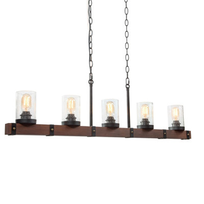 5-Light Wood Linear Kitchen Island Pedant