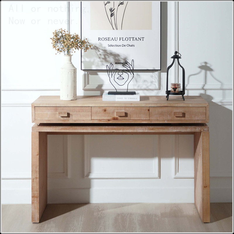 Console rustique en bois avec 3 tiroirs