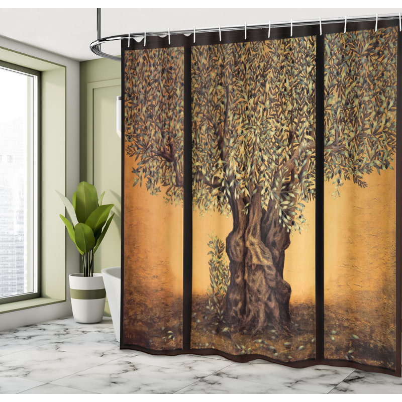 Ensemble de rideau de douche arbre de vie et crochets, H 70 po x l 69 po