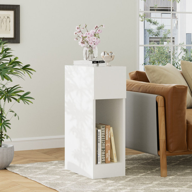 Bedside Table with a Drawer, White