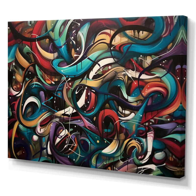 " Blue Red Graffiti Blend ", 24" H x 32" W x 1" D, Wrapped Canvas