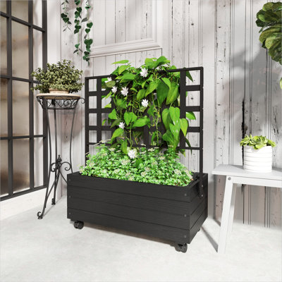 Support à plante avec bois de sapin noir, détail en bois massif pour espace extérieur, 34,6 po x 18,9 po x 41,3 po