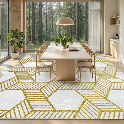Tapis intérieur doré à motif géométrique sans couture lavable à la machine