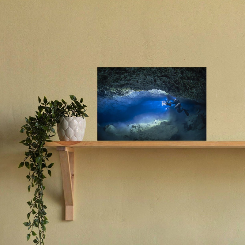 Underwater Cave Explorer Abstract Contemporary Ocean Wall Art Print 1 Piece Wrapped Canvas Wall Art, 40.64cm H x 60.96cm W