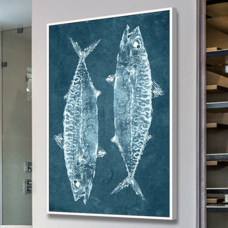 « two fish ii », reproduction d’art sur toile encadrée, H 60 po x l 40po x P 1,5 po