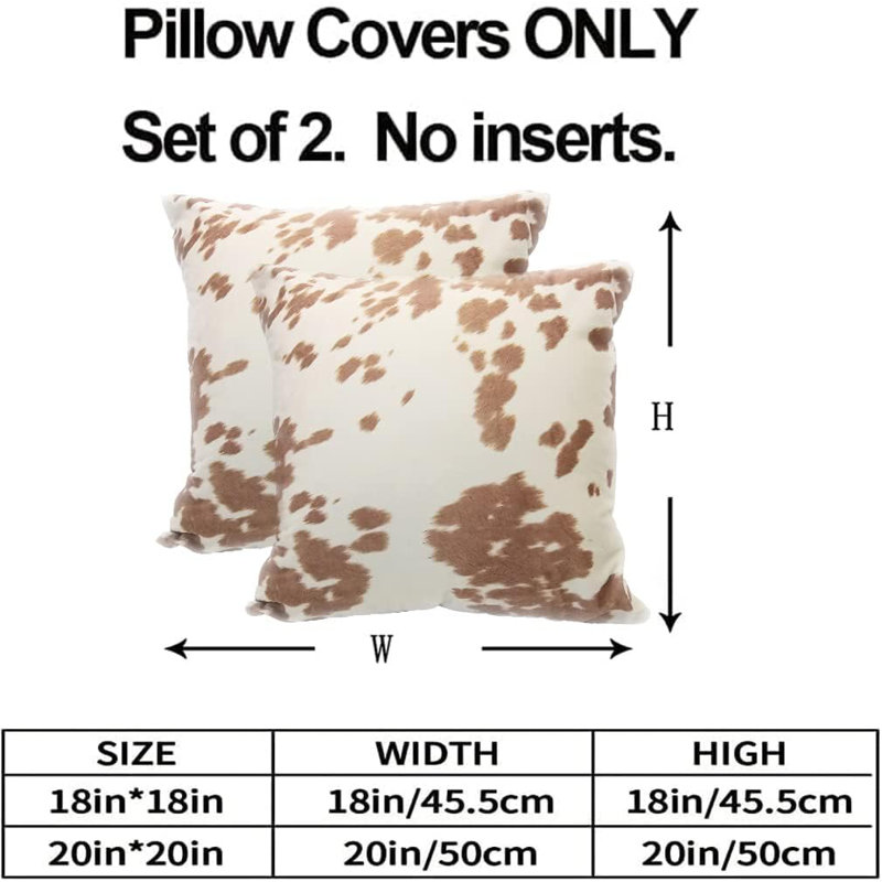 Housse de coussin en velours, coussins carrés en peau de vache beige et peau de vache 18 x 18