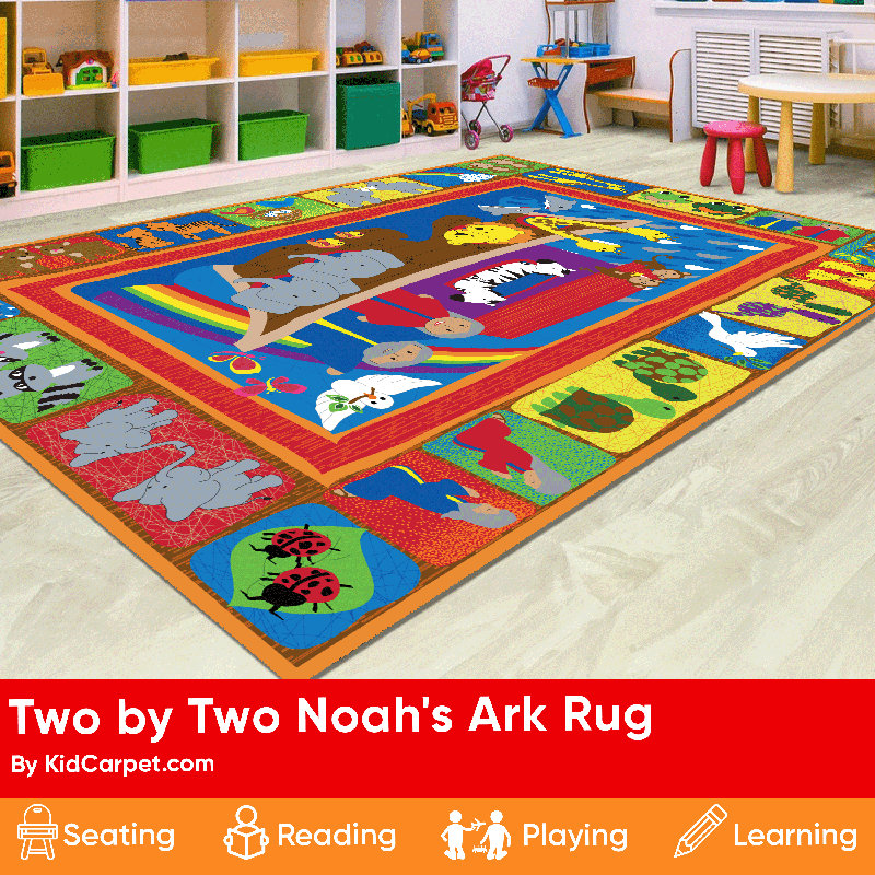 Tapis d'école du dimanche « Arche de Noé » de KidCarpet.com, rectangle de 183 x 260 cm, Rectangle 6 pi x 8 pi 6 po