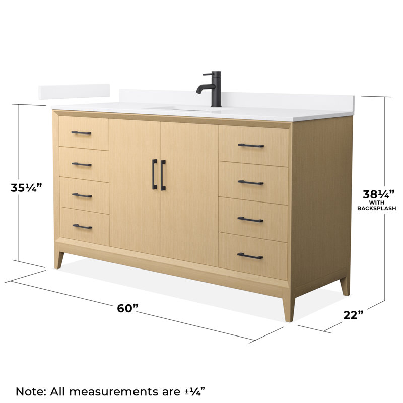 Janna 60" Freestanding Single Bathroom Vanity with Quartz Top, Matte Black, Single, White Quartz