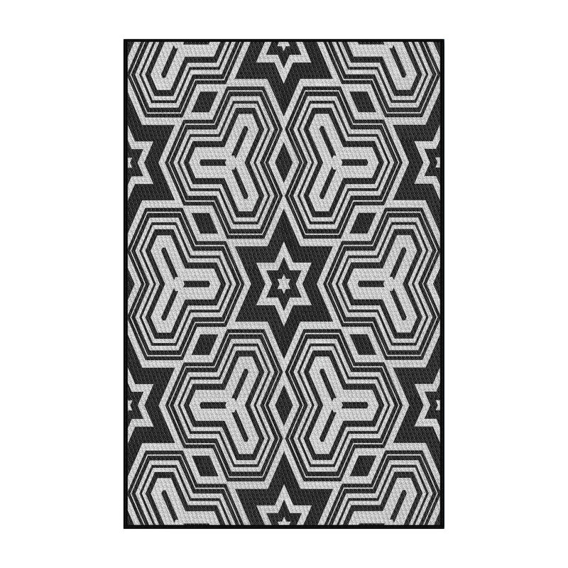 Tapis noir à motifs géométriques, Rectangle 5 pi x 7 pi