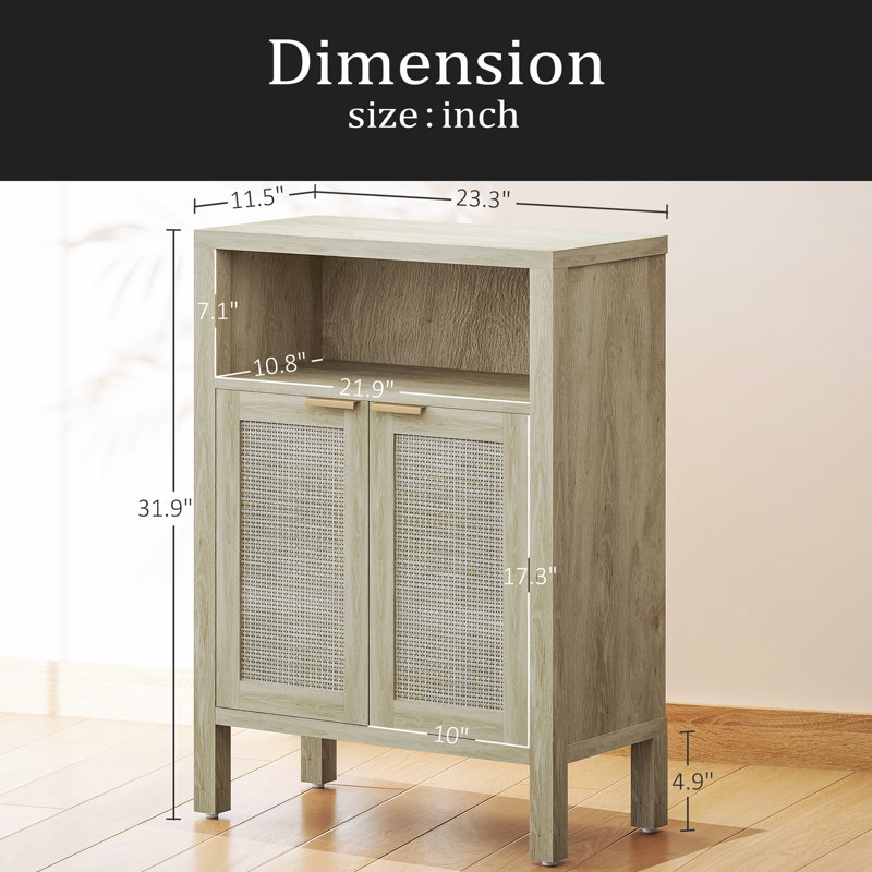 Nordic Style Cabinet,Coffee Bar Cabinet,Buffet Cabinet With Storage,With Adjustable Shelf, Natural