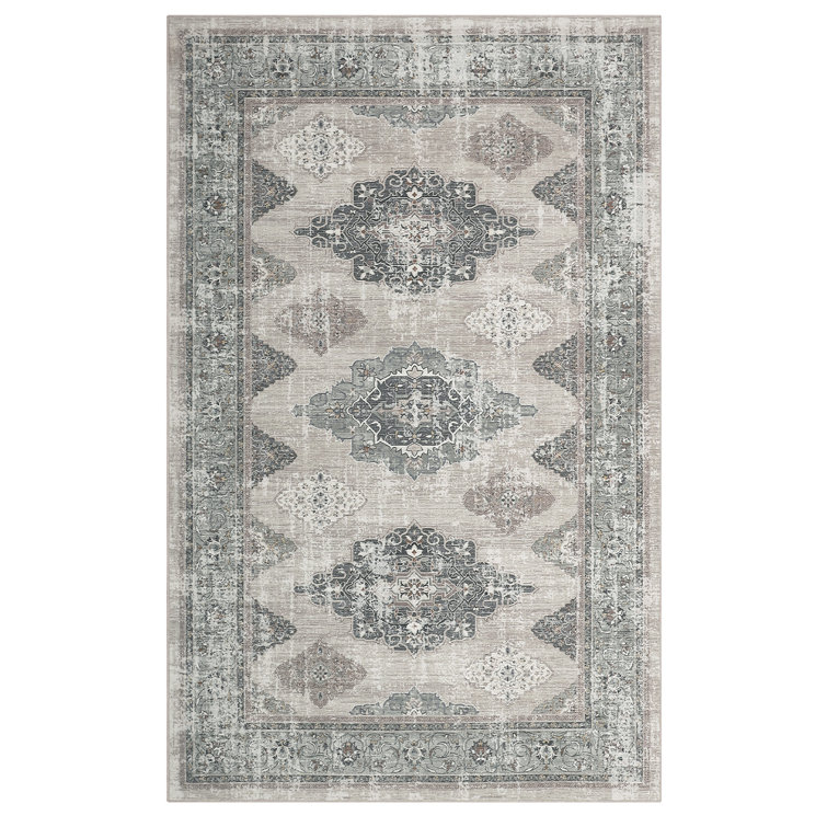 Medallion Machine Washable Rug with Rubber Backing for Living Room Non-Slip Area Rug Easy-Cleaning Vintage Floor Carpet for Bedroom Dining Room Office Playroom Nursery