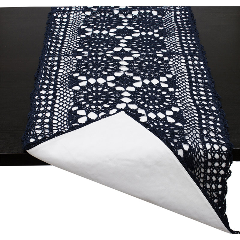 Rectangle Mandala Multi Occasion Cotton Table Runner, 72" x 16", Navy Blue