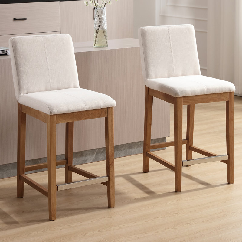 Alayha Upholstered 26'' Counter Stool with Solid Wood Frame, Beige