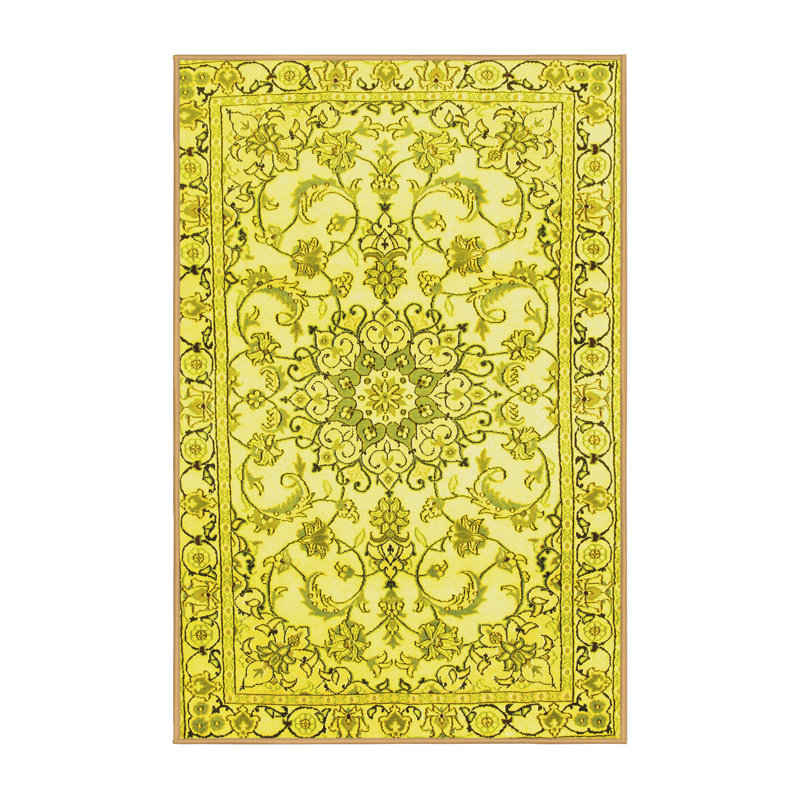 Tapis traditionnels jaunes 1177 lavables à la machine, Rectangle 8 pi x 10 pi