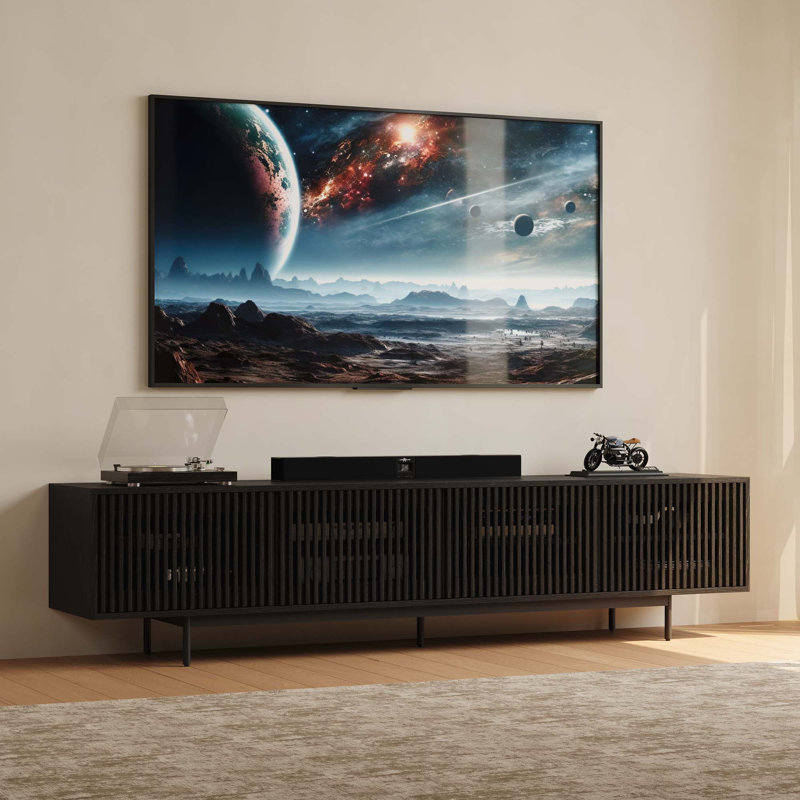 Aeolus Mid-Century Modern TV Stand, Pre-Assembly, 21.26"H x 94.48"L x 18.89"W, Black