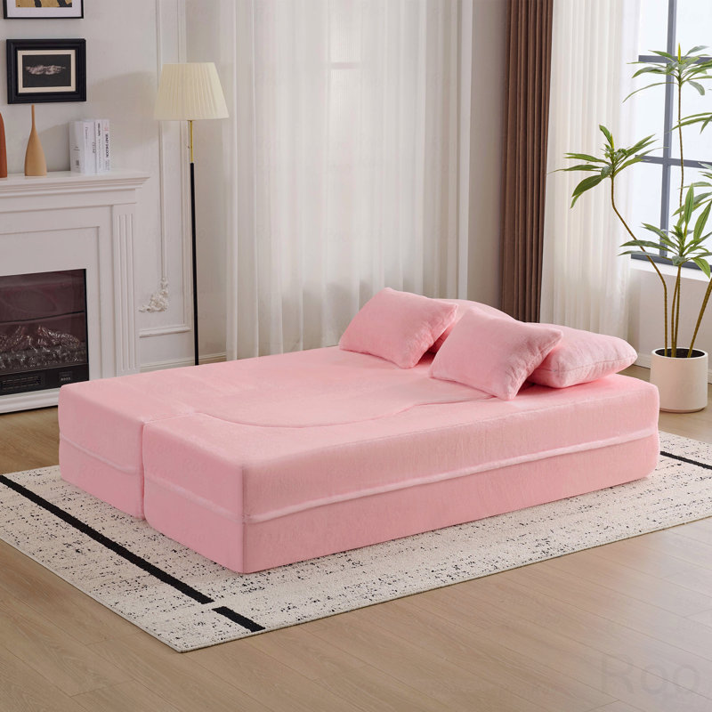 Grand canapé-lit pliable, canapé futon moelleux, canapé-lit convertible en mousse haute densité, canapé-lit pliable, Rose