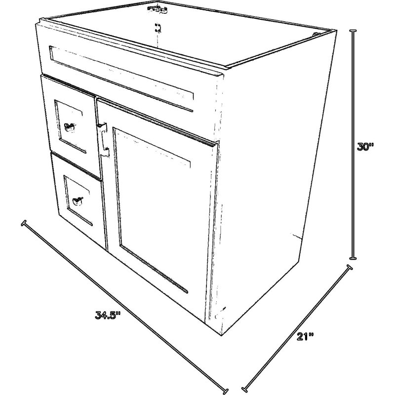 Armoire de meuble-lavabo simple de style Shaker avec charnières à fermeture douce, configuration de tiroir réversible, fabrication en bois massif