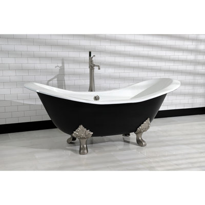 Kingston Brass Aqua Eden 72-Inch Cast Iron Oval Double Slipper Clawfoot Tub (No Faucet Drillings)