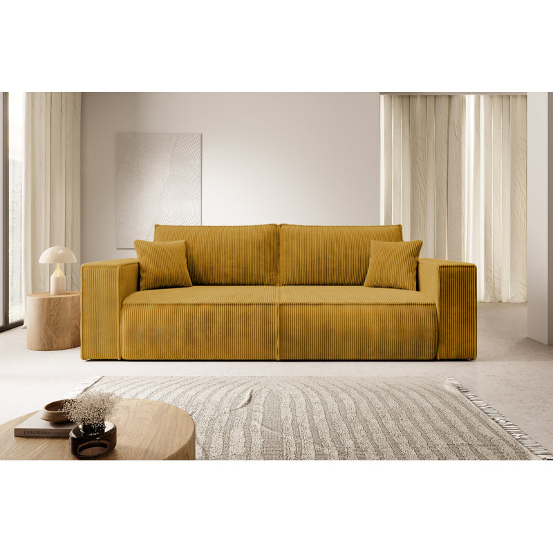 Ahlayah 3 Seater Corduroy Sleeper, Mustard Yellow