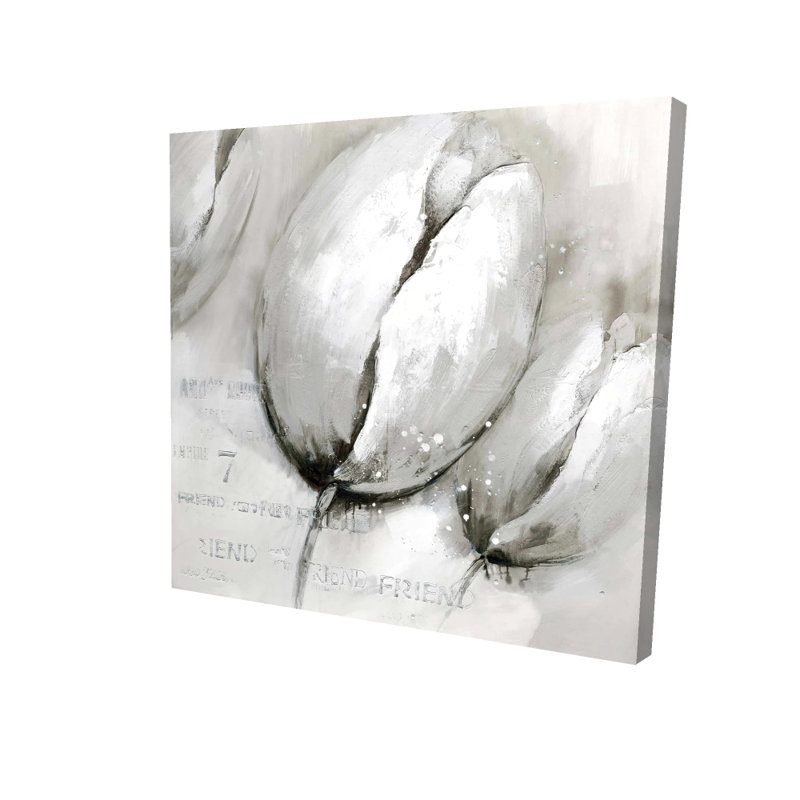Tulipes contemporaines - Toile grise fleurie pour décoration intérieure