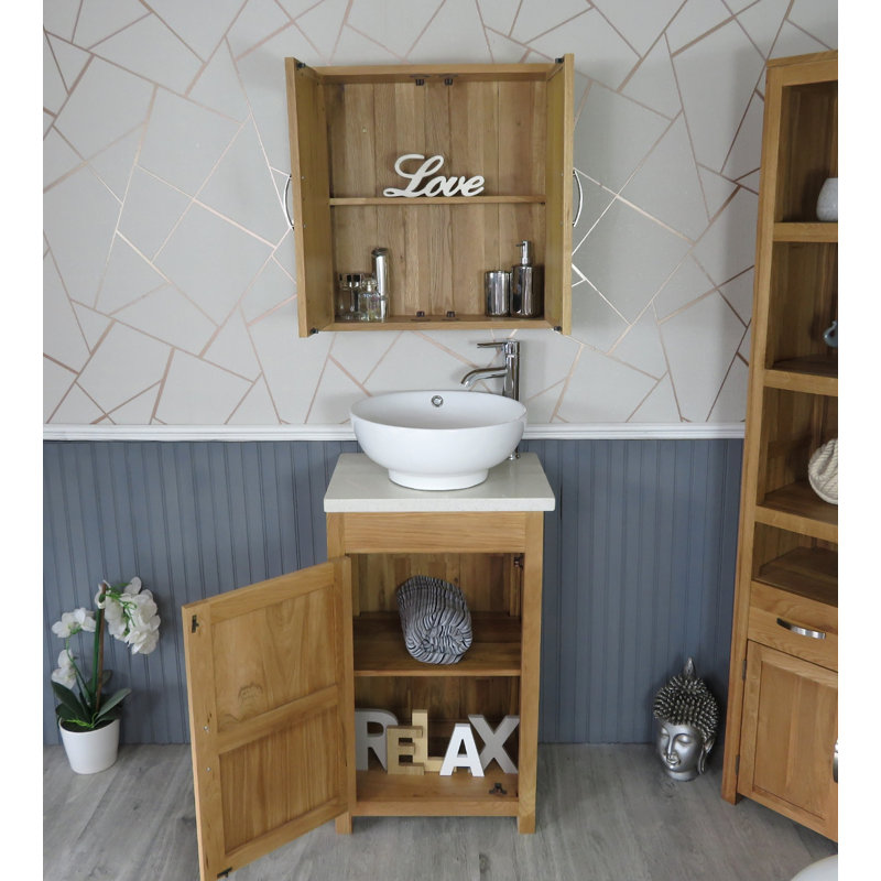 Scurlock 515mm Single Bathroom Vanity with Vessel Stone Basin, Oak, White Quartz