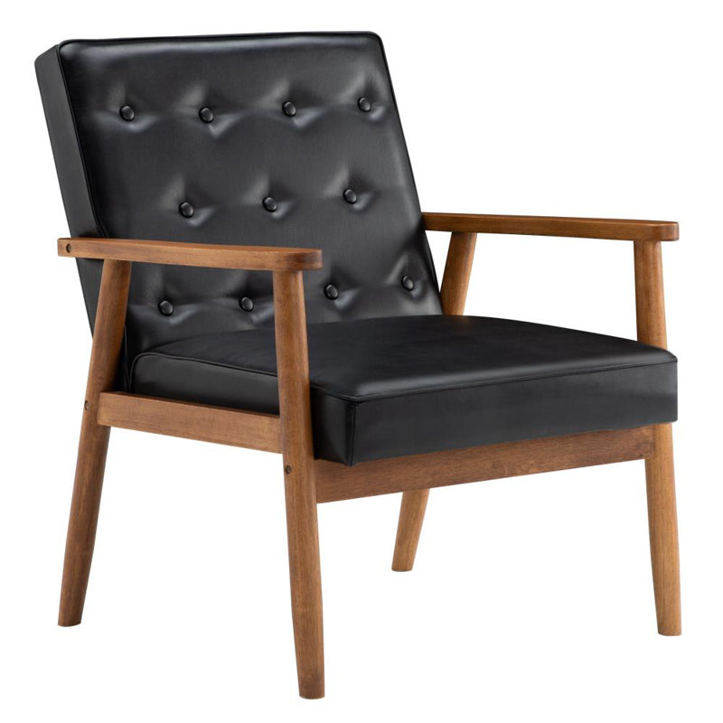 Fauteuil de chambre capitonné 29,5 po, Similicuir noir