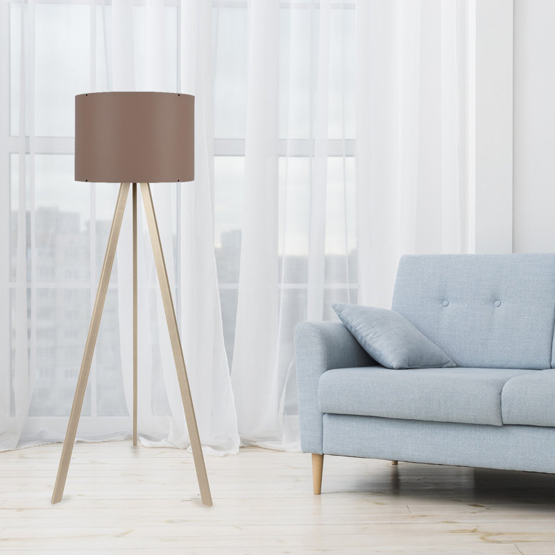 Modern Floor Lamp with On/Off Switch, Mink & Cream Color, 38 in Diameter x 7.9 in Height Shade, 45.3 in Height Body, 6.6 ft Cable | 70% MDF / 30% PVC Fabric, E27 Socket | Perfect for Scandinavian & Country Decor