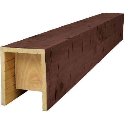 AmeriCraft Wood Hand Hewn Beam, 3-Sided (U-Beam), 3 1/2"W x 3 1/2"H x 144"L, Red Mahagony Finish, Stain Grade Knotty Alder