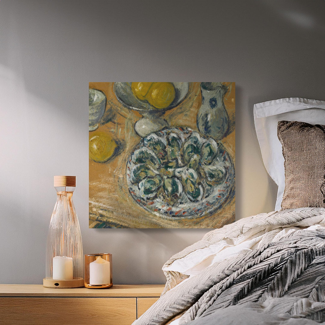 Oysters and Lemons Canvas Wall Art, Still Life Painting Print, Gallery Wrapped, Modern Kitchen Decor, Ready to Hang, Archival Quality