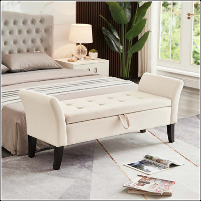 Banc de rangement rembourré en velours 51,5 po