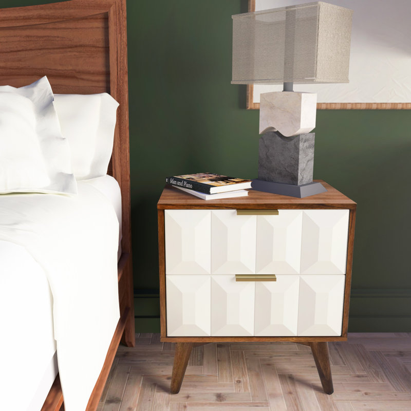 Ginny - Table de chevet - brun foncé, fabriquée en bois d'acacia