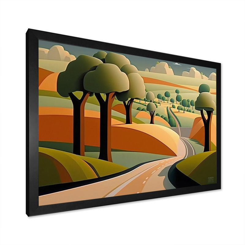 Paysage abstrait de la route vers les montagnes rustiques sur toile, H 12 po x l 20 po x P 1 po, Cadre photo noir