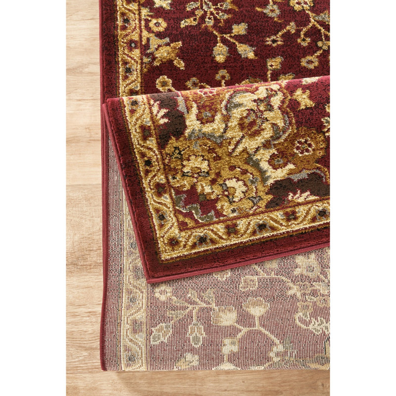 Tapis rouge en polypropylène 7 pi 3 po par 5 motif médaillon classique et intemporel pour tout espace