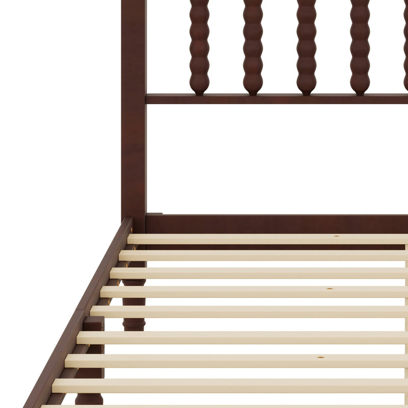 Lit plateforme en bois avec tête de lit gourde unique, conception rétro et support en lattes de bois, Double, Noyer