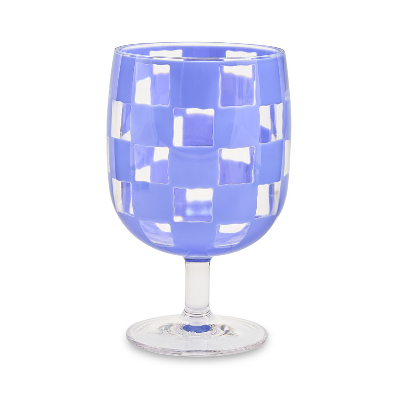 Blue Check Acrylic Water Goblets, Blue/Clear