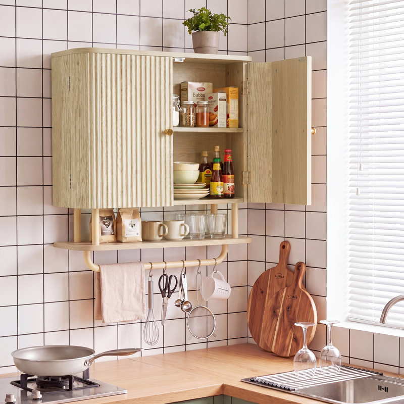 Curved Wall Mounted Bathroom Cabinet Storage, Natural