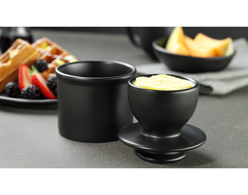 Matte Black Ceramic Butter Bell Crock for Spreadable Butter