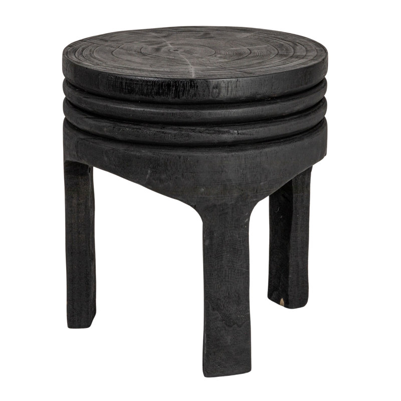 Paulownia Wood Carved Stool, Black