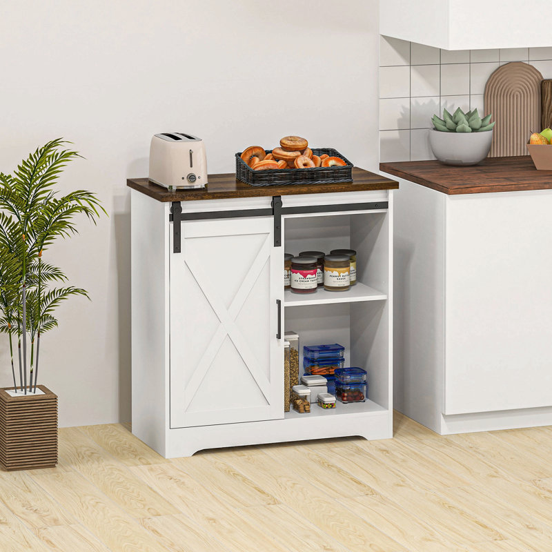 HOMCOM Farmhouse Coffee Bar Cabinet, 33" Buffet Sideboard With Sliding Barn Door And Adjustable Shelf, Kitchen Buffet Cabinet
