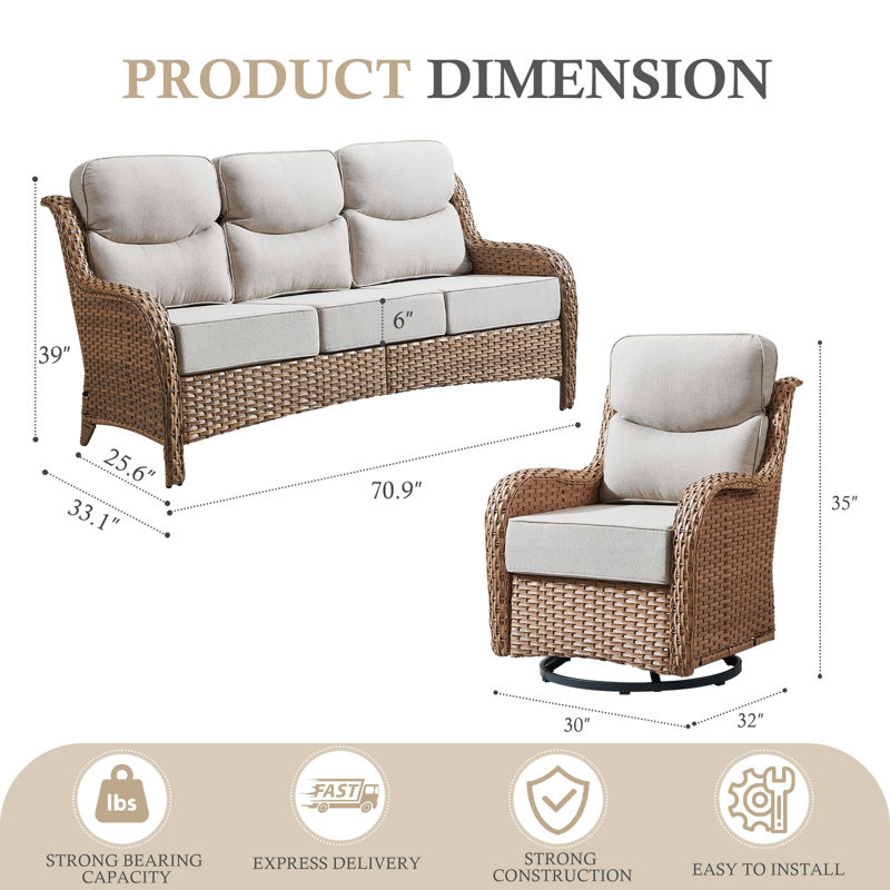 Ensemble de conversation pour canapé d'extérieur en osier pour 5 personnes avec chaises pivotantes