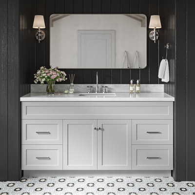 Ensemble de meuble-lavabo simple autoportant 67 po avec plateau en marbre de Carrare Abell